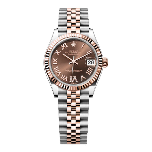 Rolex Datejust 31 278271-0004 Everose Rolesor Fluted Bezel Chocolate Roman Dial Jubilee Bracelet
