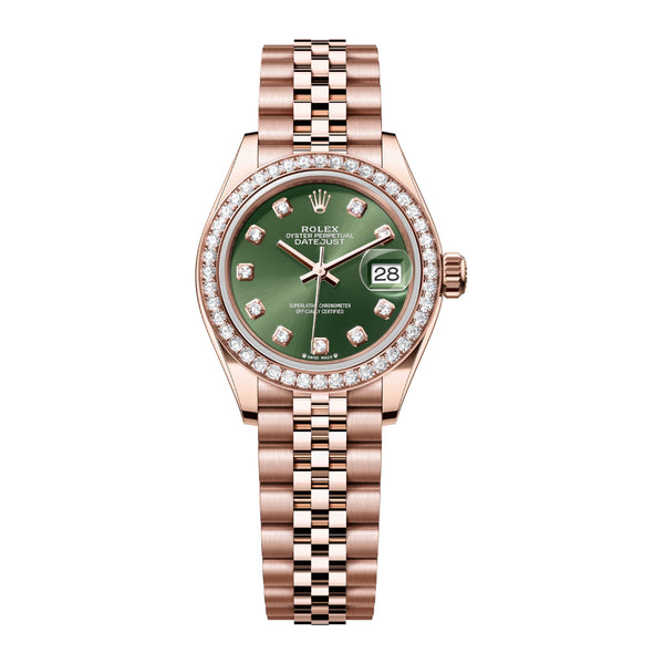 Rolex Lady-Datejust 279135RBR-0015 Olive Green Diamond Dial in 18kt Everose Gold, 28mm