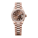 Rolex Lady-Datejust 279135RBR-0017 28mm Everose Gold Chocolate Diamond Dial President Bracelet