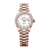 Rolex Lady-Datejust 279135RBR-0023 White Roman Dial 28mm Everose Gold Diamond Bezel