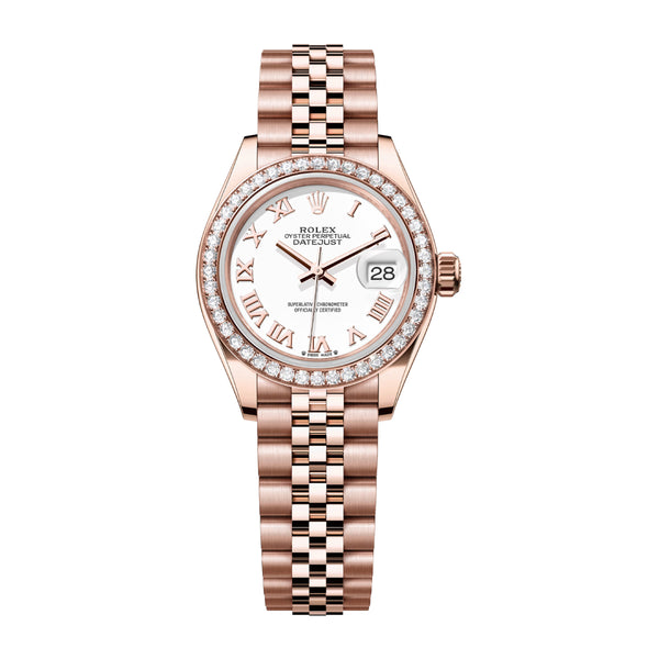 Rolex Lady-Datejust 279135RBR-0024 White Roman Dial Everose Gold Jubilee Bracelet 28mm