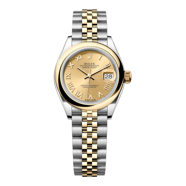 Rolex Lady-Datejust 279163-0009 28mm Yellow Rolesor Champagne Roman Dial Jubilee Bracelet