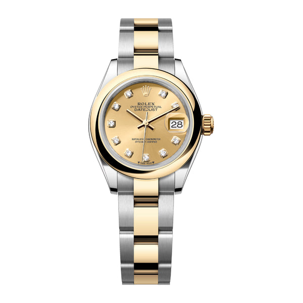 Rolex Lady-Datejust 279163-0012 28mm Yellow Rolesor Champagne Diamond Dial Oyster Bracelet