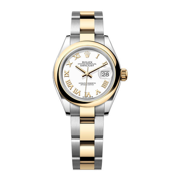 Rolex Lady-Datejust 279163-0024 White Roman Dial 28mm Yellow Rolesor Oyster Bracelet