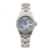 Rolex Ladies Date Ref. 6919 26mm Stainless Steel Blue Mother-of-Pearl Dial with Aftermarket Diamond Dial and Bezel
