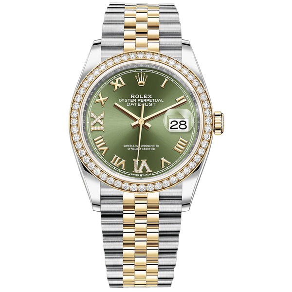 Rolex Datejust 36 126283RBR-0011 Stainless Steel and Yellow Gold Jubilee Green Roman Pavé Dial