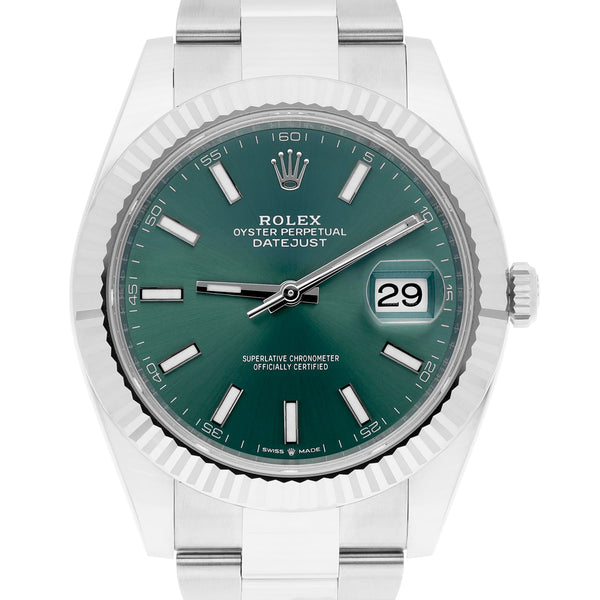 Rolex Datejust 41 Reference 126334 Mint Green Dial Stainless Steel Jubilee Bracelet
