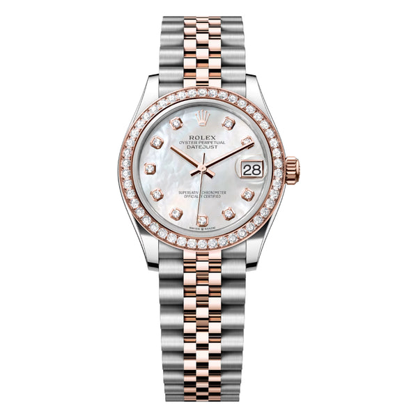 Rolex Datejust 31 Reference 278381RBR-0026 White Mother-of-Pearl Diamond Dial Jubilee Bracelet Everose Rolesor