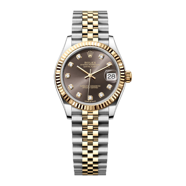 Rolex Datejust 31 278273-0022 Steel and Yellow Gold Fluted Bezel Dark Grey Diamond Dial Jubilee Bracelet