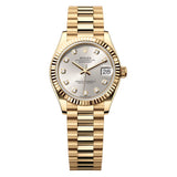 Rolex Datejust 31 278278-0034 18K Yellow Gold Silver Diamond Dial Fluted Bezel President Bracelet