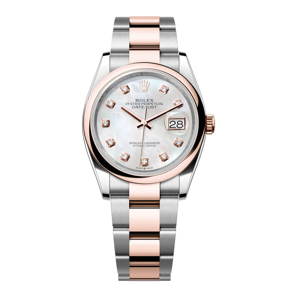 Rolex Datejust 126201-0022 36mm Everose Rolesor Mother of Pearl Diamond Dial