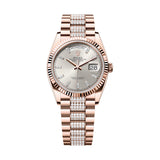Rolex Day-Date 36 128235-0088 Everose Gold Silver Diamond Dial & Diamond-Set President Bracelet