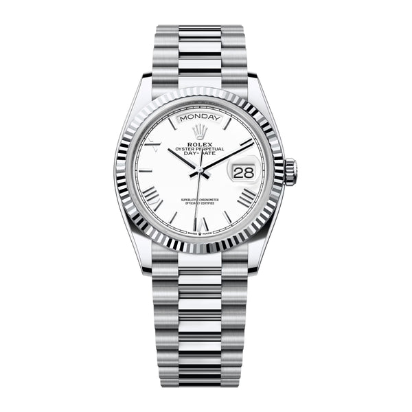 Rolex Day-Date 36 Ref. 128236-0017 Platinum White Roman Dial