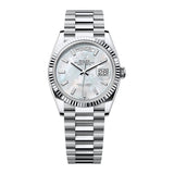 Rolex Day-Date 36 128236-0021 Platinum White Mother of Pearl Diamond Dial President Bracelet
