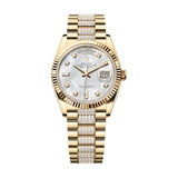 Rolex Day-Date 36 128238-0032 White Mother-of-Pearl Diamond Dial Yellow Gold President Bracelet