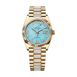 Rolex Day-Date 36 128238-0072 Turquoise Diamond Dial & Diamond-Set President Bracelet in 18k Yellow Gold