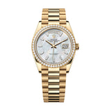 Rolex Day-Date 36 128348RBR-0070 White Mother-of-Pearl Diamond Dial Yellow Gold