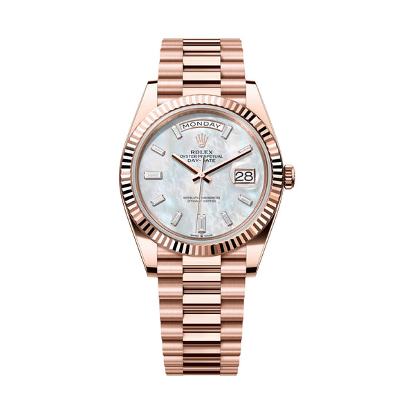 Rolex Day-Date 40 228235-0056 White Mother-of-Pearl Diamond Dial Everose Gold