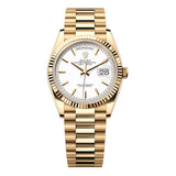Rolex Day-Date 36 128238-0081 Yellow Gold White Index Dial President Bracelet