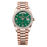 Rolex Day-Date 128395TBR-0020 36mm Green Aventurine Dial 18k Everose Gold with Diamond Bezel
