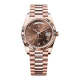 Rolex Day-Date 40 228235-0002 18k Everose Gold Fluted Bezel Chocolate Roman Dial President Bracelet
