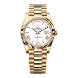 Rolex Day-Date 40 228238-0042 Yellow Gold Fluted Bezel White Roman Dial President Bracelet