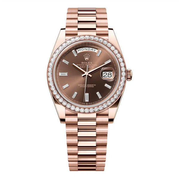 Rolex Day-Date 40 228345RBR-0006 Chocolate Diamond Dial 18K Everose Gold Diamond Bezel