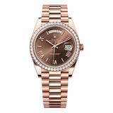 Rolex Day-Date 40 228345RBR-0009 Chocolate Dial Rose Gold Diamond Bezel
