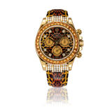 Rolex Cosmograph Daytona 116598SACO 18k Yellow Gold Leopard Dial with Diamond and Baguette Cognac Sapphire Set