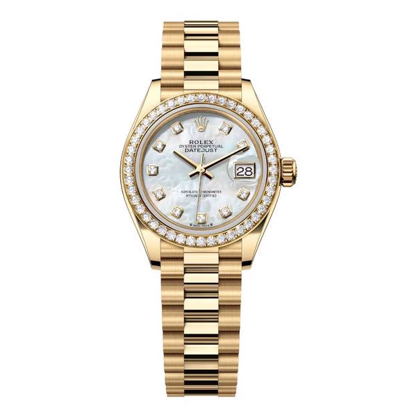 Rolex Datejust 28 279138RBR-0015 Yellow Gold Diamond Bezel Mother of Pearl Diamond Dial