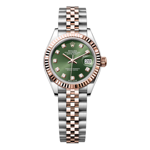 Rolex Lady-Datejust 28mm 279171-0007 Two-Tone Everose Rolesor Jubilee Watch with Green Diamond Dial