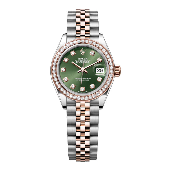 Rolex Datejust 28 Ref. 279381RBR-0007 Olive Green Diamond Dial Jubilee Bracelet