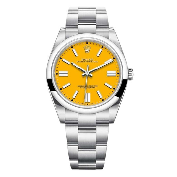 Rolex Oyster Perpetual 41 Reference 124300-0004 Yellow Dial Stainless Steel