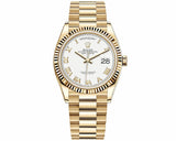 Rolex Day-Date 36 128238-0076 White Dial Yellow Gold President Watch