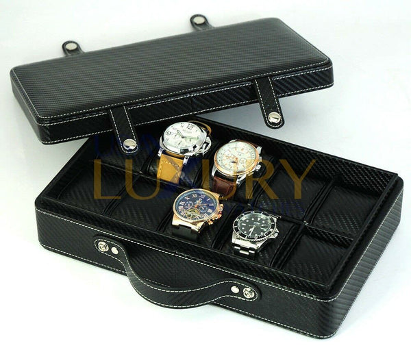 Transformer Watch Briefcase in Black Carbon Fiber PU Leather