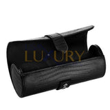Watch Roll Travel Case for 3 Watches in Black Embossed Leather