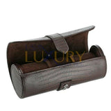 Traveler's Watch Roll Organizer Case for 3 Watches in Brown Embossed Leather