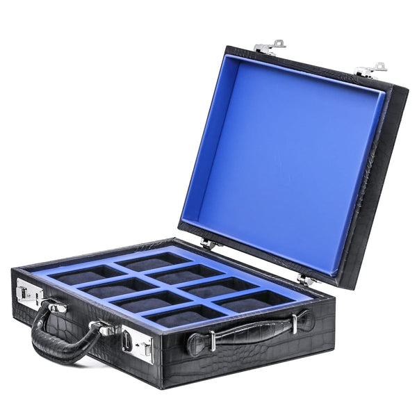 8-Watch Travel Briefcase in Black PU Leather with Key Locks