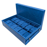 12-Piece Watch Storage Box and Tray in Bright Blue PU Leather