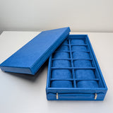 12-Piece Watch Storage Box and Tray in Bright Blue PU Leather