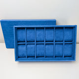 12-Piece Watch Storage Box and Tray in Bright Blue PU Leather