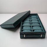 12-Piece Green PU Leather Watch Box with Top Storage Tray