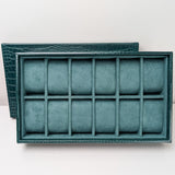 12-Piece Green PU Leather Watch Box with Top Storage Tray