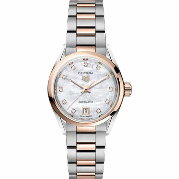 Tag Heuer Carrera WBN2450.BD0569 29mm Steel and Rose Gold MOP Diamond Dial Watch