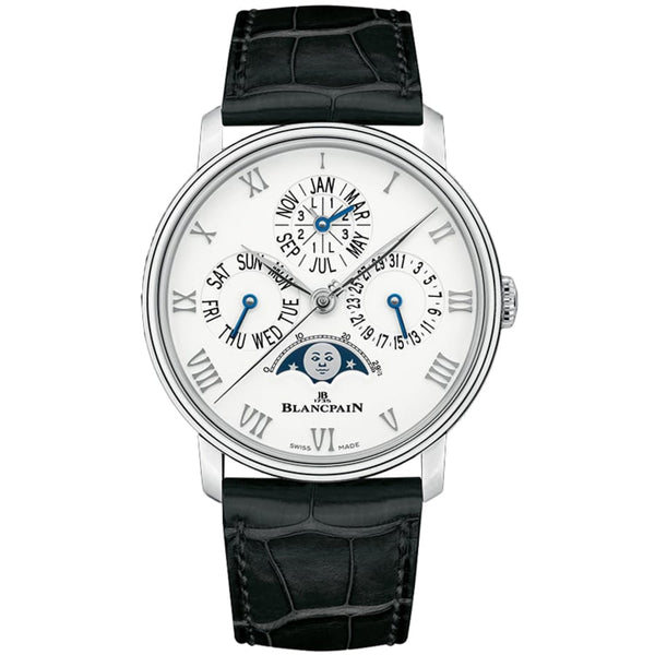 Blancpain Villeret Quantième 6656-1127-55B Stainless Steel 40mm White Dial with Black Crocodile Leather Strap